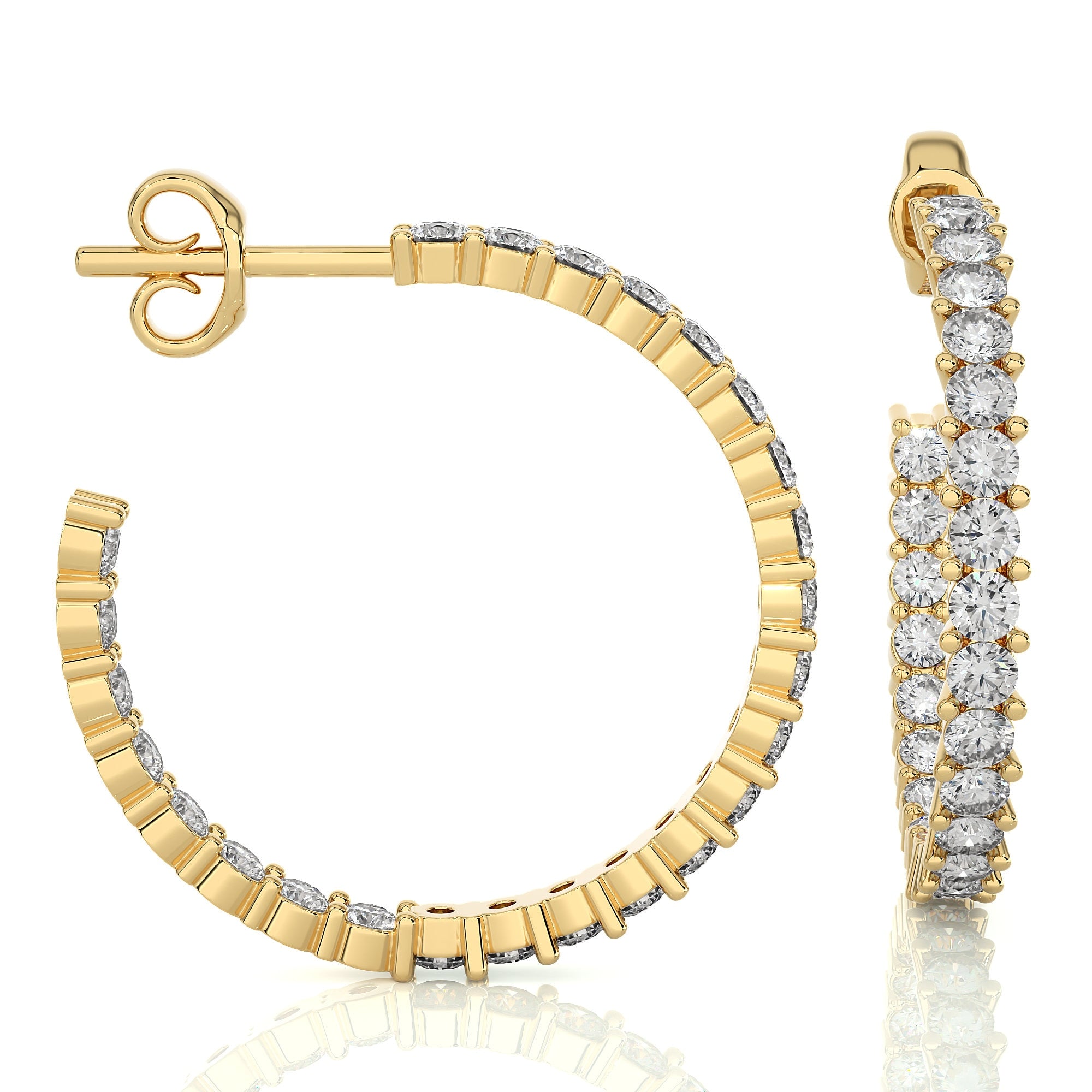 14K Gold Round EF VS/SI Lab-Grown Diamond Half Hoop Earrings Minimalist Prong Setting Design with Ethically Sourced Sparkle.